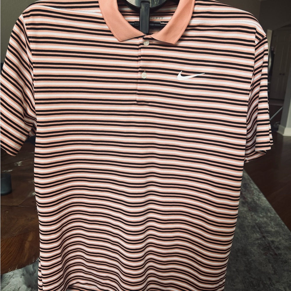Nike Men's Polo Shirt - Pink and Black Stripes